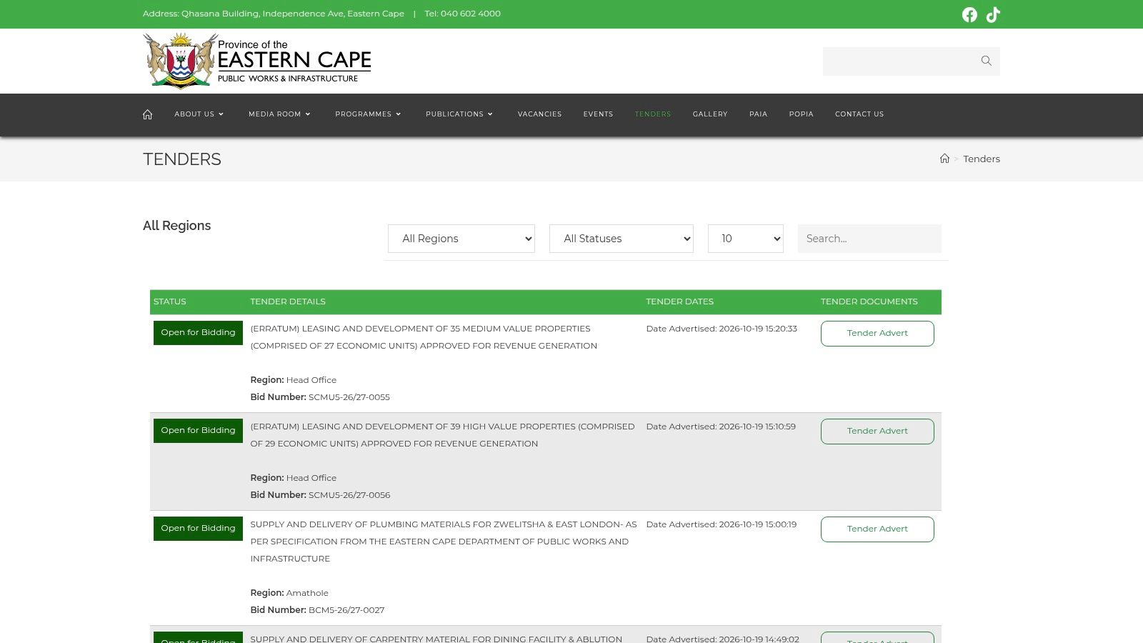 Eastern Cape Department of Public Works and Infrastructure Tenders