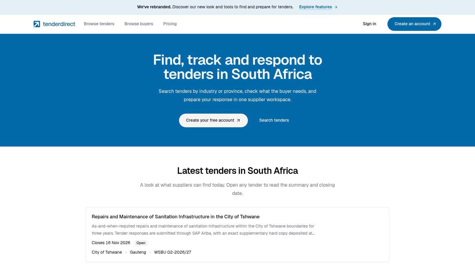 Screenshot from https://tenderdirect.co.za